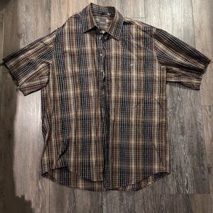 A/X Armani Exchange Brown and Black Plaid Short-Sleeve Button-Down Shirt